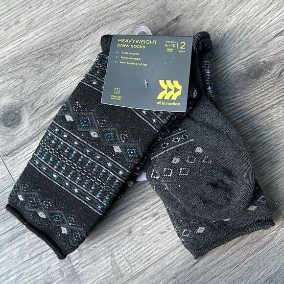 All in Motion Crew Socks 2 Pairs Heavyweight Fair Isle Grey Soft Warm Winter NWT - Picture 1 of 2